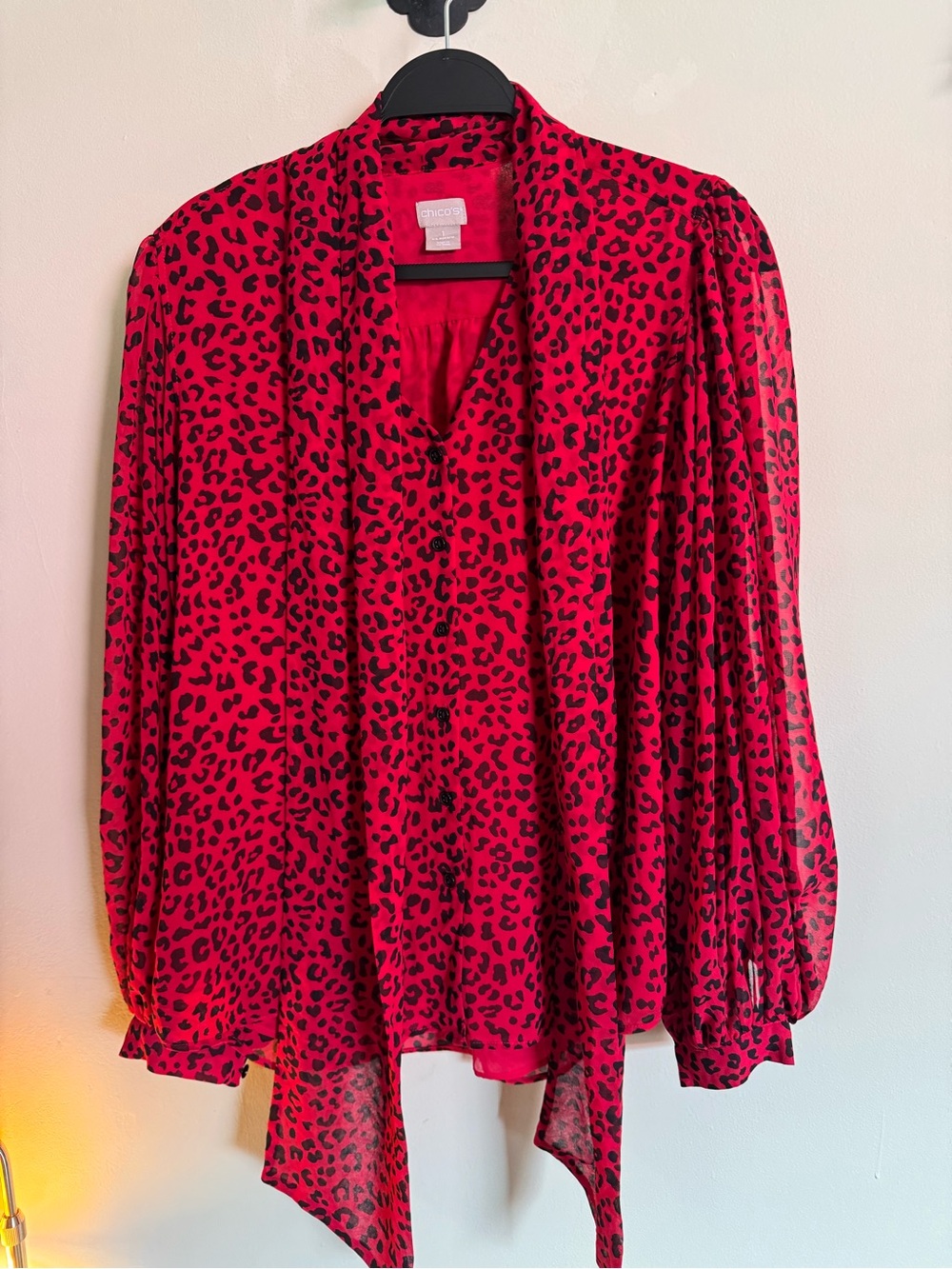 Chico's Raspberry and Black Leopard Print Blouse